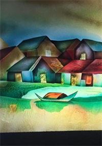 Tranh kính phong cảnh làng quê